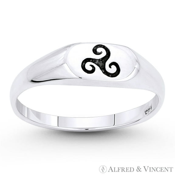 Celtic Triskelion / Triskele Triple Spiral Charm Ring in .925 Sterling Silver