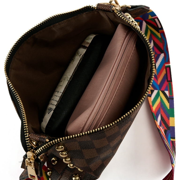 MK Gdledy Women Rivet Crossbody Funky Strap Bag Shoulder Bag Handbags,Brown  Lattice