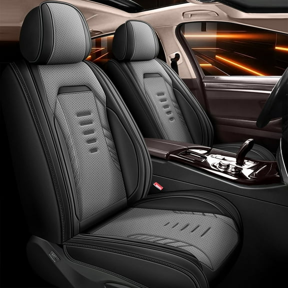 DIKSOAKR Full Set Seat Covers for Ford Fiesta 2011-2019, Breathable Perforated Faux Leather Car Seat Cover 5 Seats Interior Automotive Accessories (Black&Grey)
