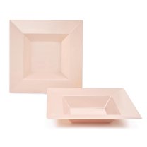 " OCCASIONS " 120 Pieces Plate Pack, Heavyweight Disposable Wedding Party Plastic Square Bowls (12oz Soup Bowl, Square in Peach/ Blush)
