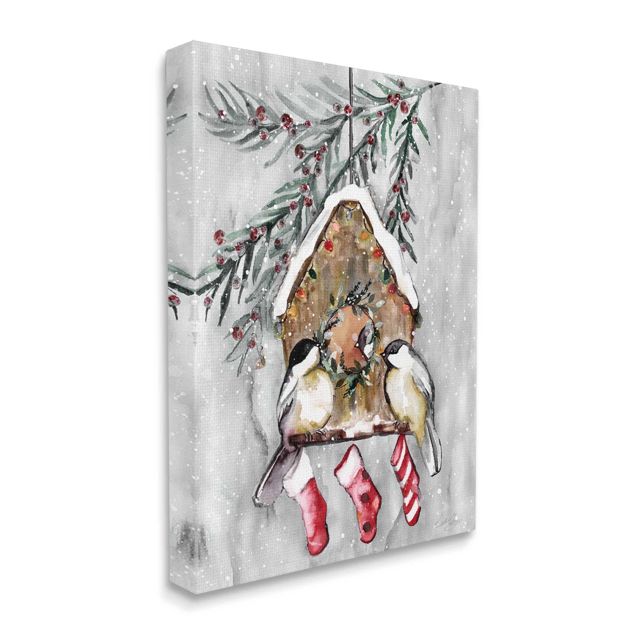 Stupell Industries Holiday Stockings Birdhouse Perched Graphic Art Gallery Wrapped Canvas Print Wall Art, Design by Stella Chang