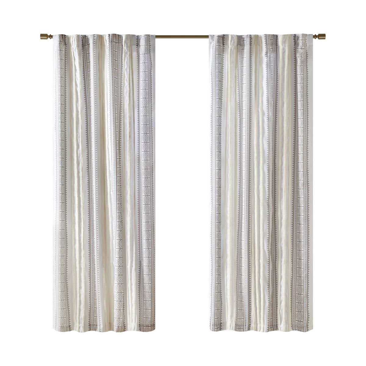 MAYEERTY 50x84" Poly Printed Curtain Panel with Tufted Stripe and Lining White/Brown