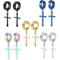 thumbnail image 1 of LAICAIW Non-Pierced Clip On Cross Dangle Drop Hoop Hinged Earrings Set for Men Women No Piercing Ear Plug Jewelry for Graduation Easter Christmas, 1 of 6