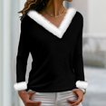 thumbnail image 4 of asdoklhq Womens Tops Merry Christmas Women's V-Neck Solid Casual Long Sleeve Fashion Top Blouse Black M, 4 of 4