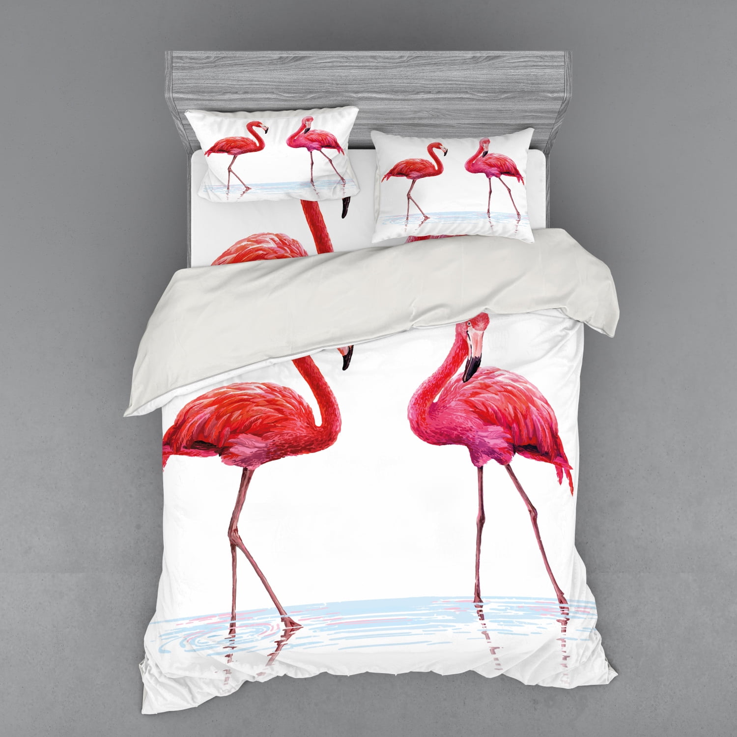 Animal Duvet Cover Set, 2 Hand Drawn Flamingos in Pink Colors on Seaside  Tropical Wildlife Artwork, Bedding Set with Shams and Fitted Sheet, 3  Sizes, 