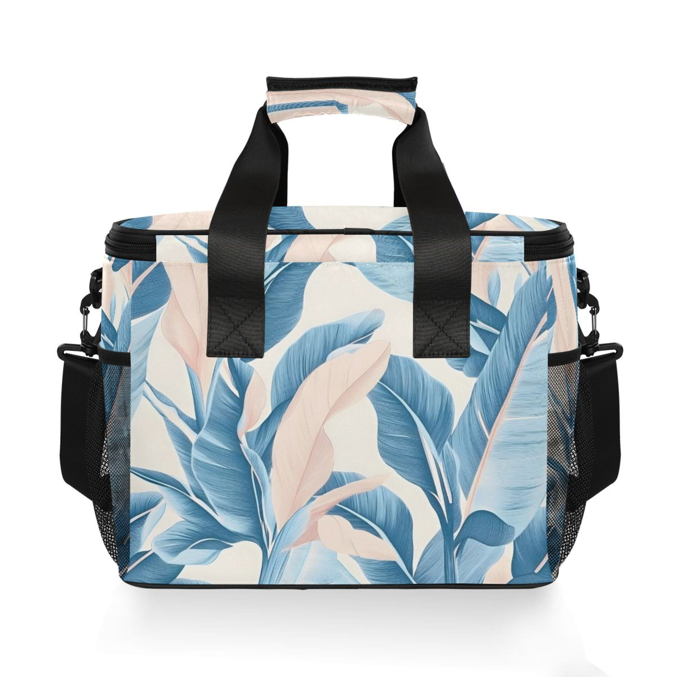 Soft Light Blue Palm Leaf Insulated Lunch Bag 15L Cooler Box for Women Men Work Camping Beach Travel