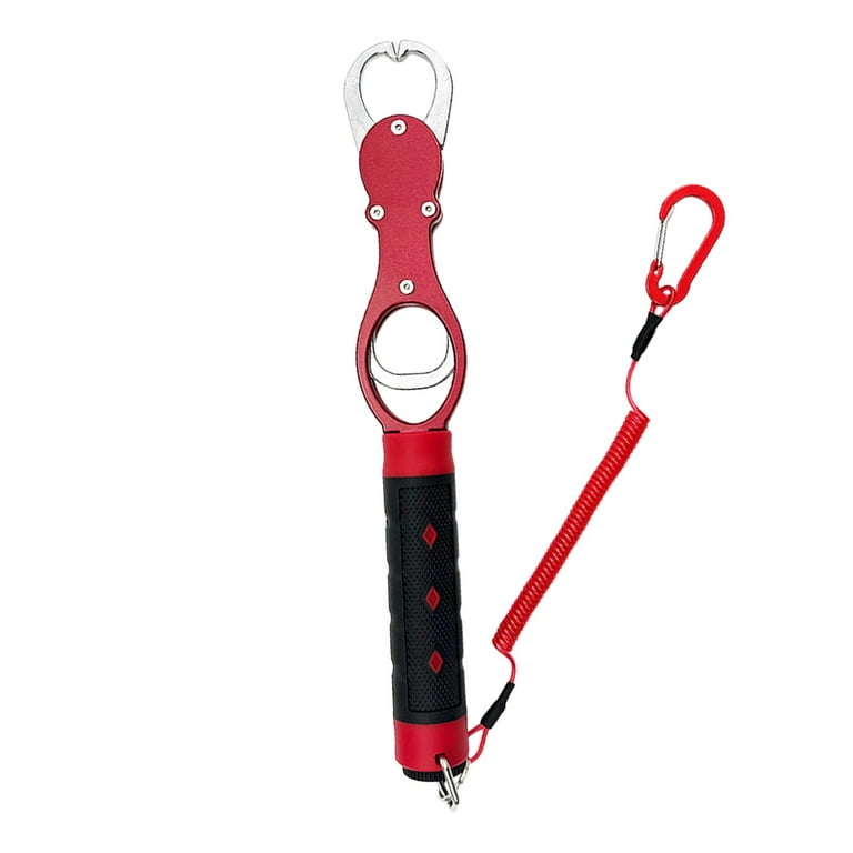 Fish Lip Gripper with Weight Scale Fish Lip Grip Tool Aluminum Alloy Clip  Fishing Gear Fish Lip Grabber for Outdoor, Ice Fishing, Boat Fishing Red 
