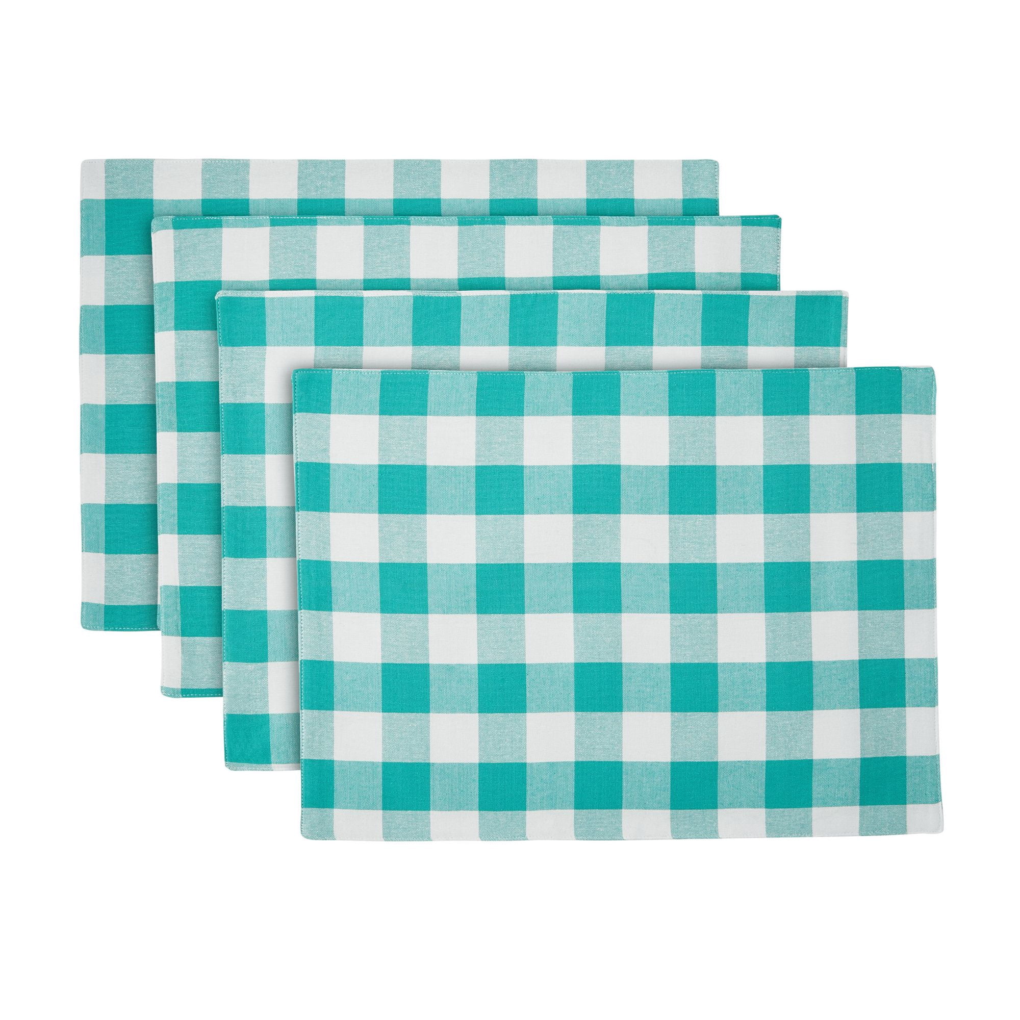 The Pioneer Woman Charming Check Placemat, Table Runner, Napkin, and Napkin Ring Set, 13 Piece, Teal