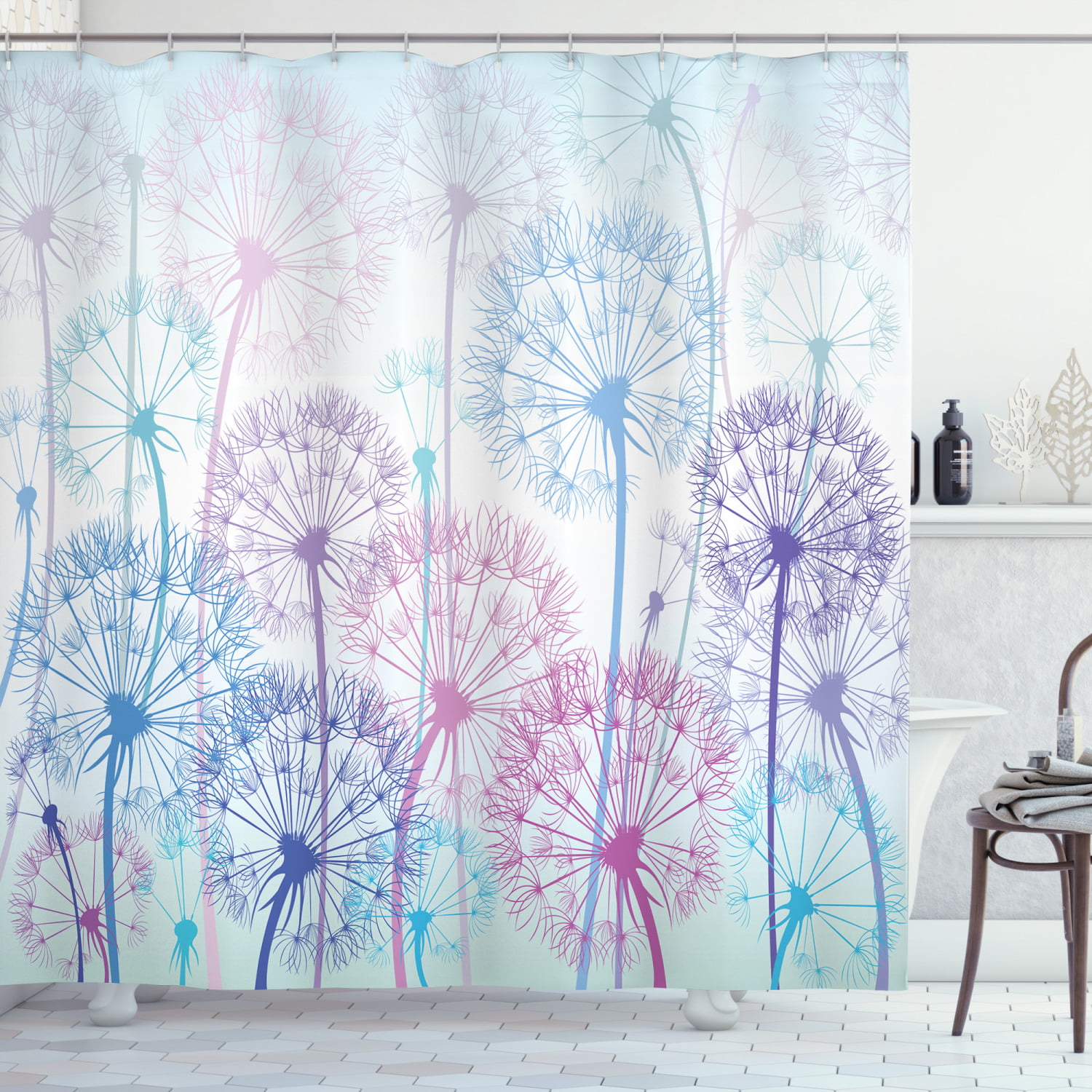 Floral Stall Shower Curtain Abstract Art Dandelion Print for Bathroom 36"x72" 