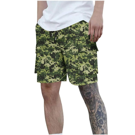 Dagegui Mens Twill Cargo Shorts Camo Elastic Waist Drawstring Shorts Baggy Tactical Short Pants Lightweight Hiking Camp Shorts with Multi-Pockets Camouflage 3XL