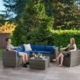 thumbnail image 4 of CorLiving Parksville 7-Piece Resin Wicker Rattan and Galvanized Steel Patio Sectional Set with Extra Armchair, Cushions, and Square Coffee Table, Expandable, Outdoor Conversation Set, 4 of 9