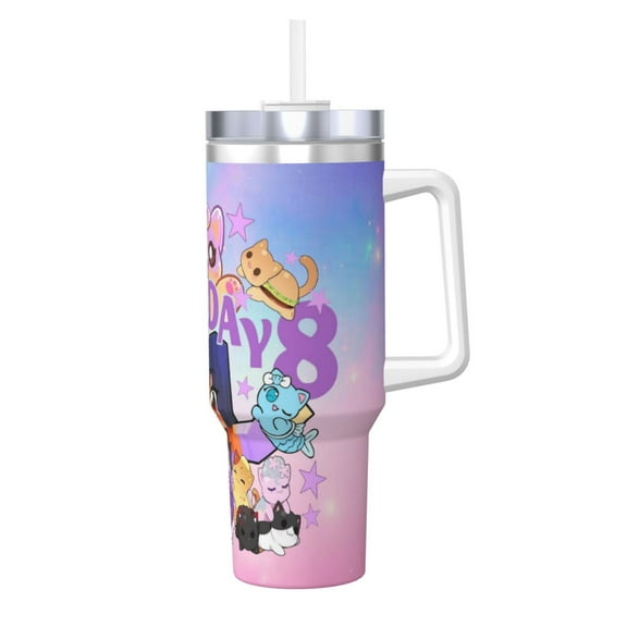 Aphmau 40 OZ Ice Bully Cup with Handle Straw, Double Wall Stainless Steel Tumbler Travel Coffee Cup with Lid, Insulation and Cooling Cup for Birthday Present