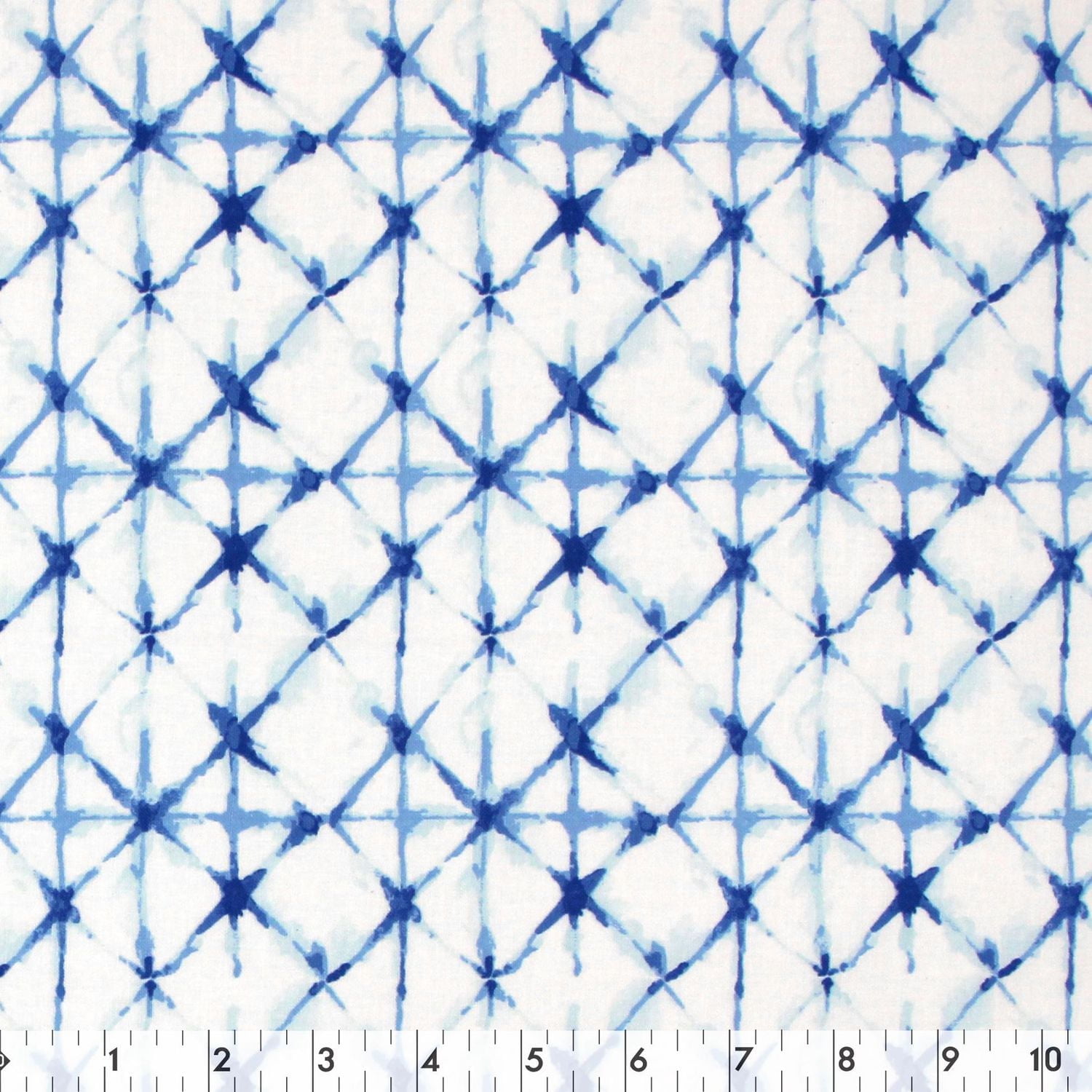 Fabric Creations White with Blue Shibori Diamonds Cotton Fabric by the Metre
