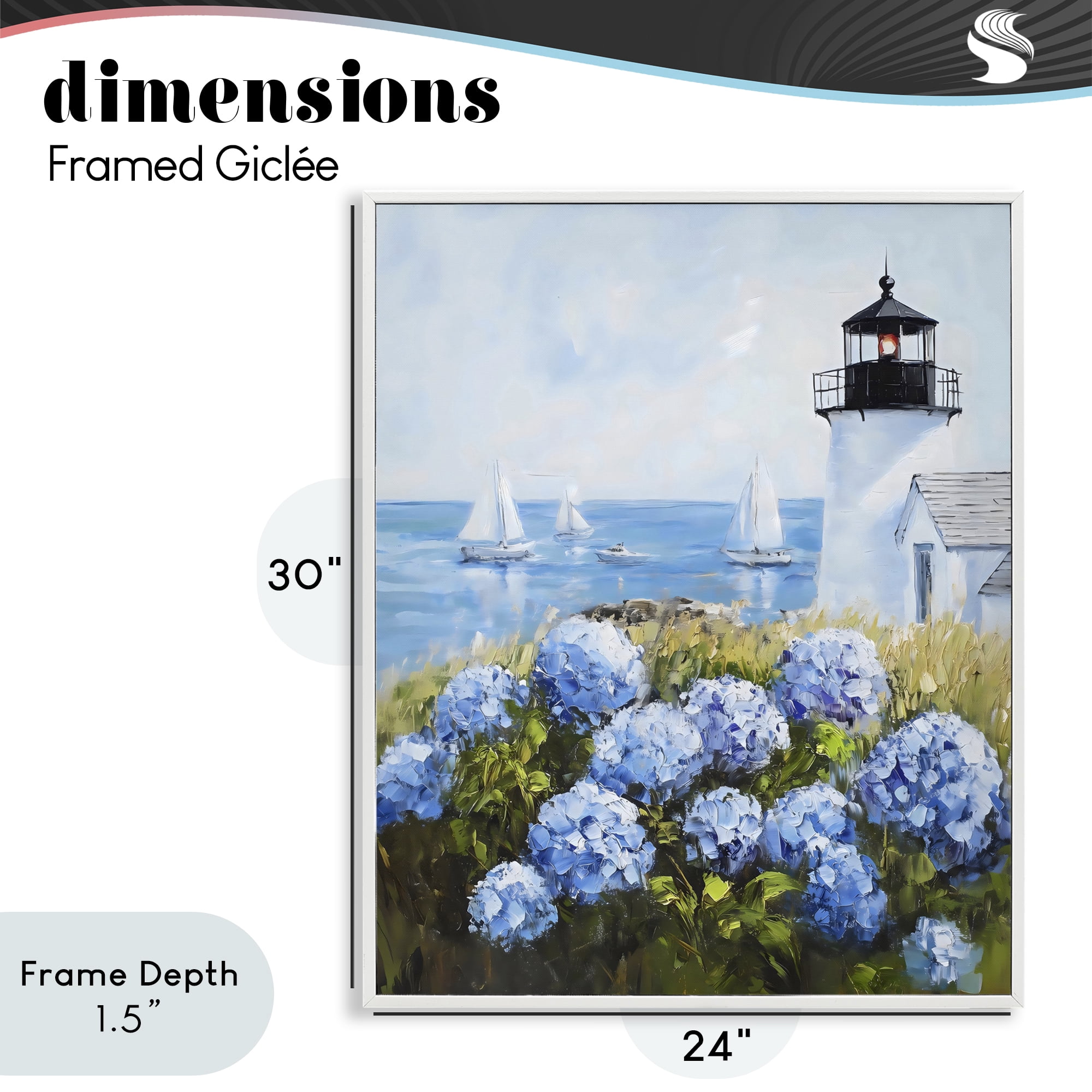 Stupell Industries Lighthouse Surrounded by Hydrangeas White Framed Giclee Art, design by Arlington Prints