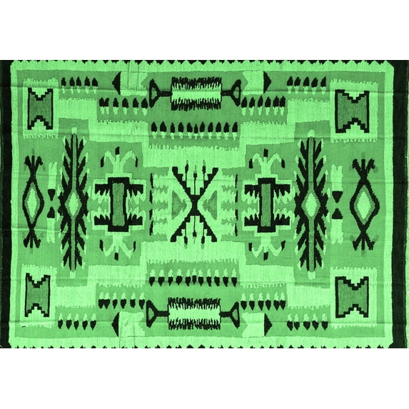 Ahgly Company Indoor Rectangle Abstract Emerald Green Modern Area Rugs, 5' x 8'