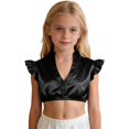 thumbnail image 2 of Krdevn Ruffle Sleeve Button Front V-Neck Crop Top Casual Dressy Blouse (Little Girls, Big Girls),9-10 Years, 2 of 4