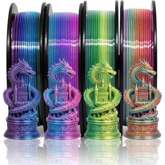 Silk Rainbow PLA Filament Bundle 1.75mm Multicolor 250g*4 | PLA Plus Strong Toughness Dimensional Accuracy /- 0.03mm, PLA Pro for Most 3D Printer