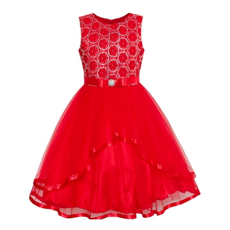 Sunny Fashion - Flower Girl Dress Red Sequin Mesh Red Holiday Dress 12 ...