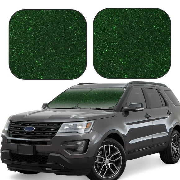 Saiise Emerald Green Sparkling for Foldable Car Sun Shades (2-Pack) Offer Sun Protection with an Easy-fold Design for Convenient Windshield Shading-Large