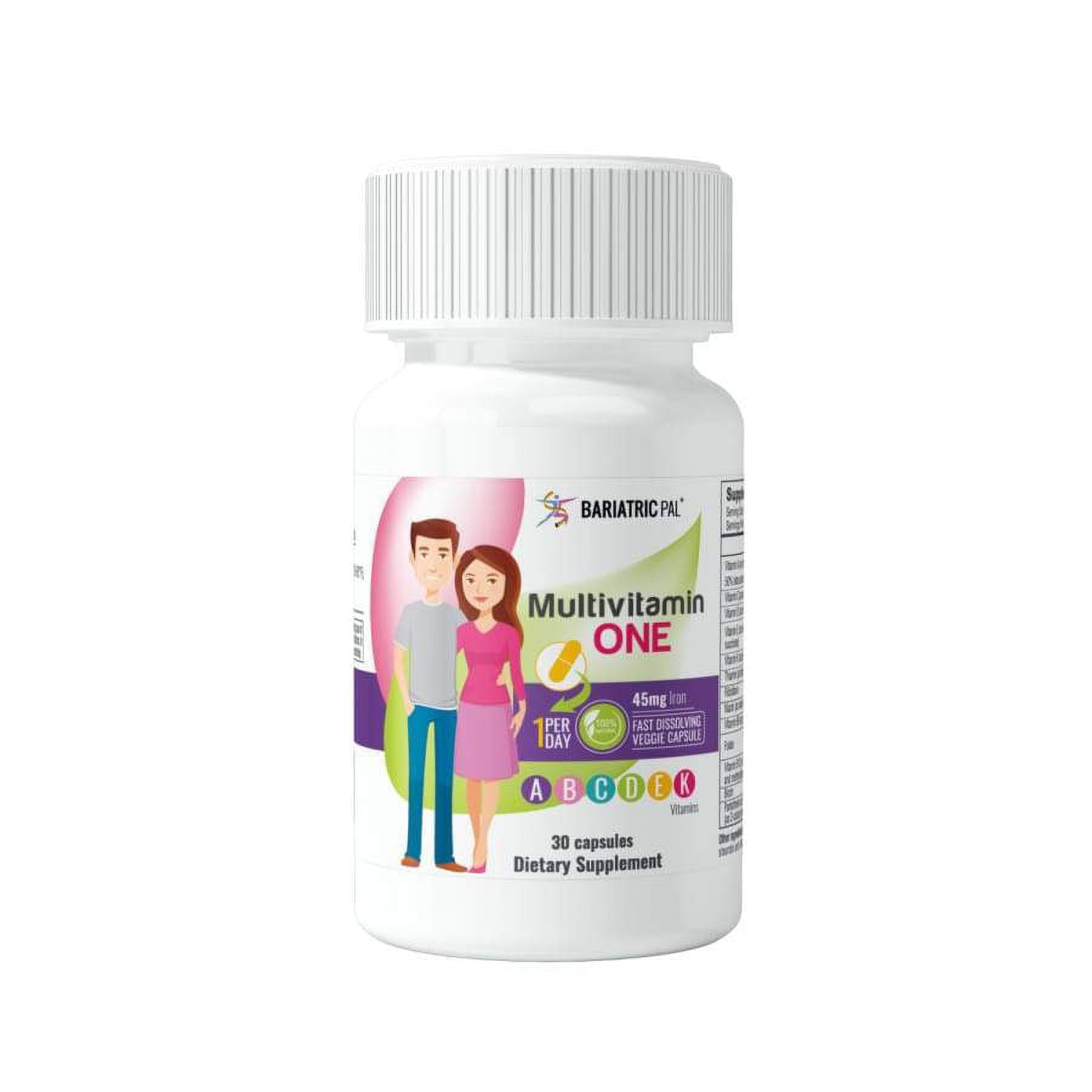 BariatricPal Multivitamin ONE "1 per Day!" Bariatric Multivitamin Capsule with 45mg Iron Size: 12-Month Supply