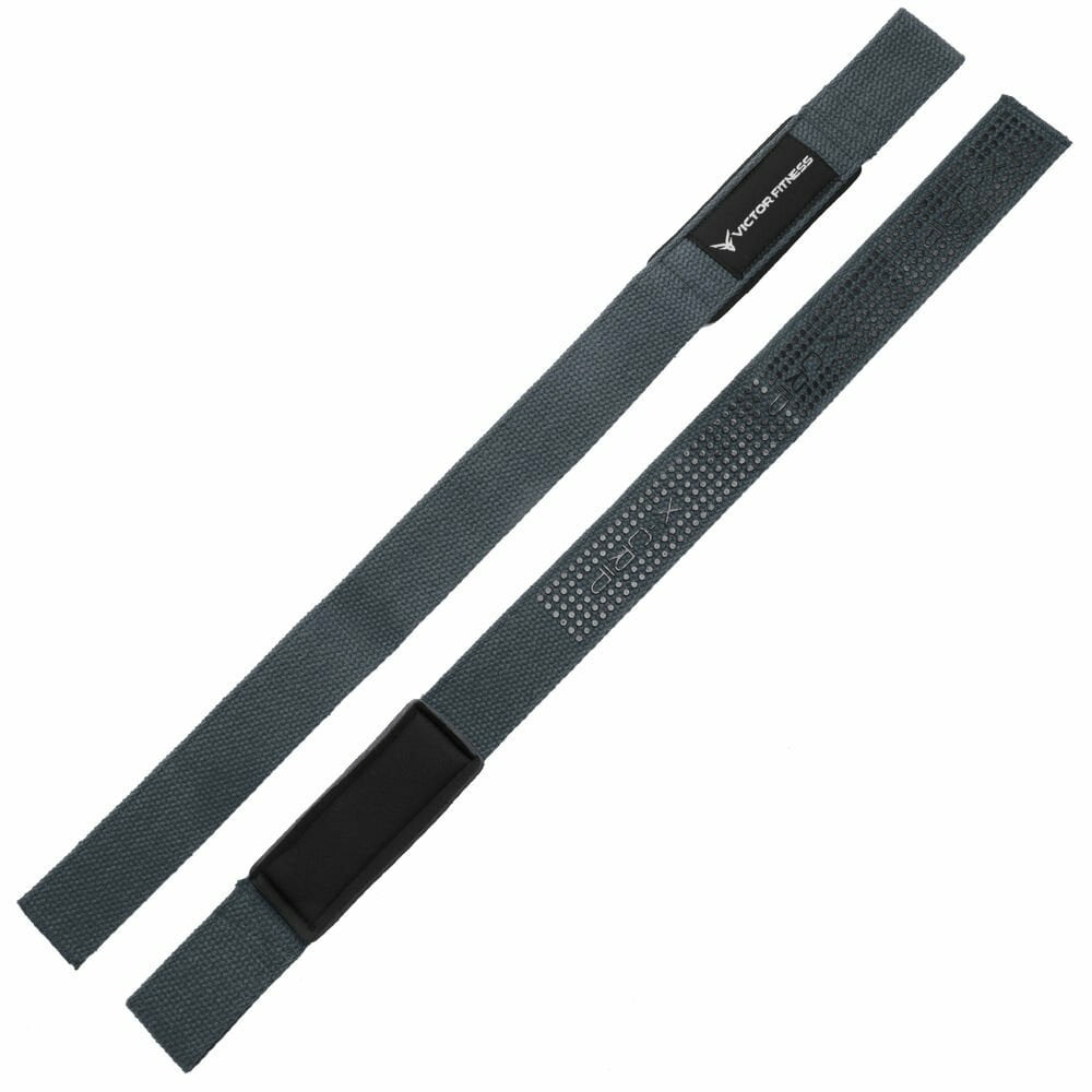 Victor Fitness 100% Top-Grain Leather Tapered Heavy-Duty Dual Prong Weightlifting Belt for Men and Women + 24" Padded Weightlifting Straps with X-Grip