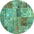 thumbnail image 1 of Ahgly Company Machine Washable Indoor Round Patchwork Turquoise Blue Transitional Area Rugs, 7' Round, 1 of 4