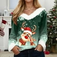 thumbnail image 2 of Rotm Christmas Tops for Women Fall T Shirts Christmas Snowflake Graphic Tee Tops Long Sleeve V Neck Plush Trim Pullover(Dark Green,S), 2 of 5
