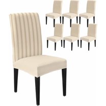 Dining Chair Covers Set of 4,Abstract Blue Geometric Stripe Universal Stretch Kitchen Seat Covers Parsons Chair Protector Slipcover for Home Restaurant Party Decor,Vintage Striped Beige Back