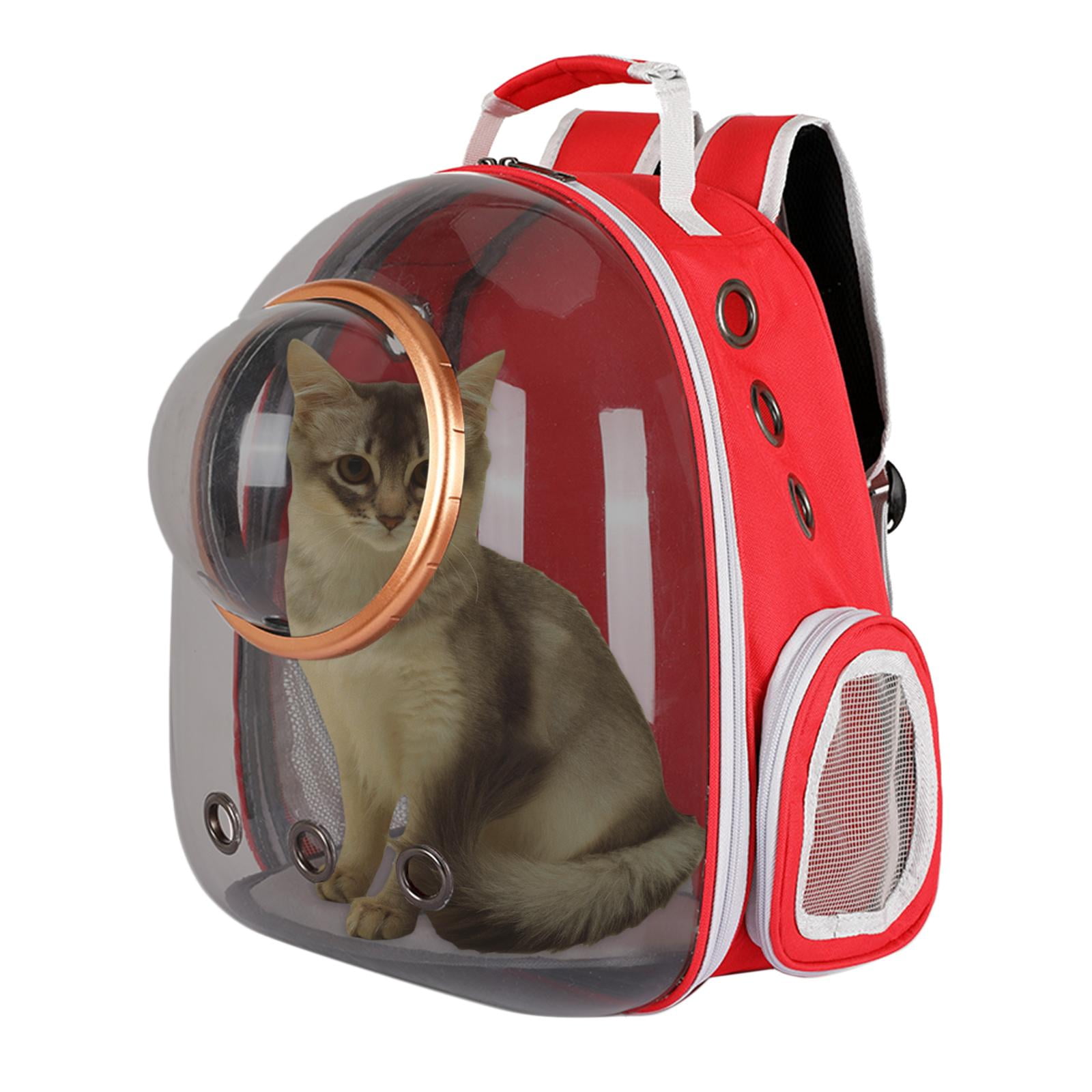 Fzaqwen Cat Dog Carrier Clear Capsule Backpack Travel Sightseeing Knapsack Red