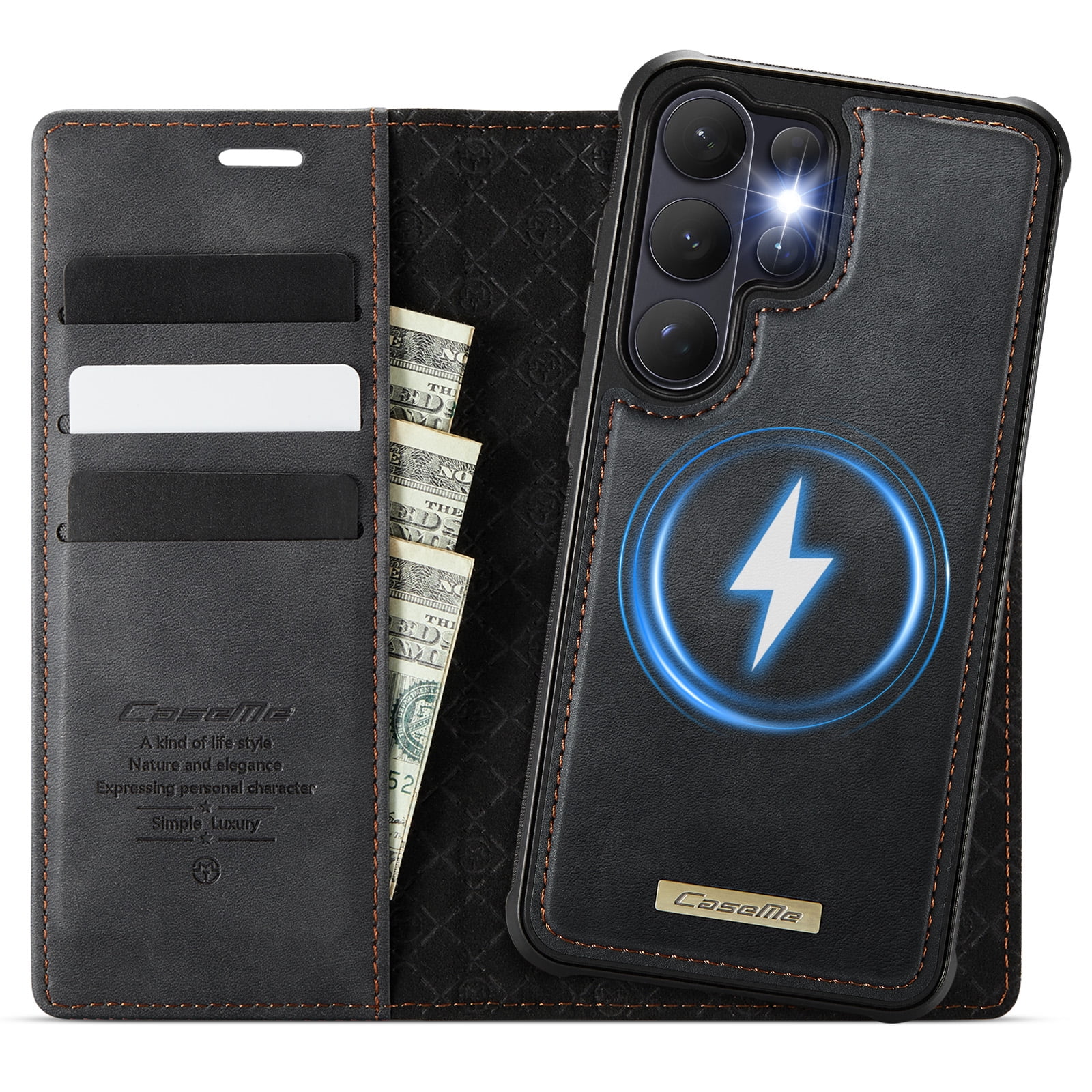 New Phone Case For Samsung Galaxy S26 Ultra, Business Leather Shockproof Flip Stand RFID Card Slots 2-in-1 Detachable Magnetic Wallet Case Cover,Black