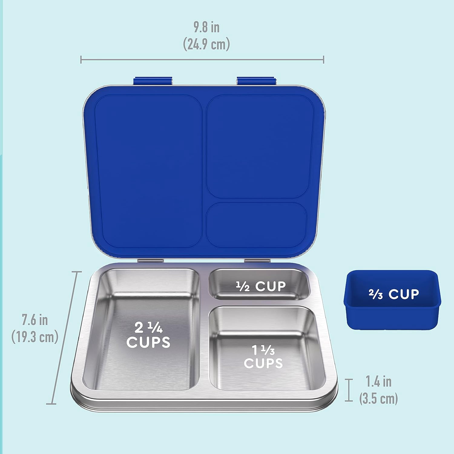 Stainless Steel Prints Leak-Resistant Lunch Box - Bento-Style With Updated Latches, 3 Compartments & Container - Eco-Friendly, Dishwasher Safe, BPA-Free (Shark)