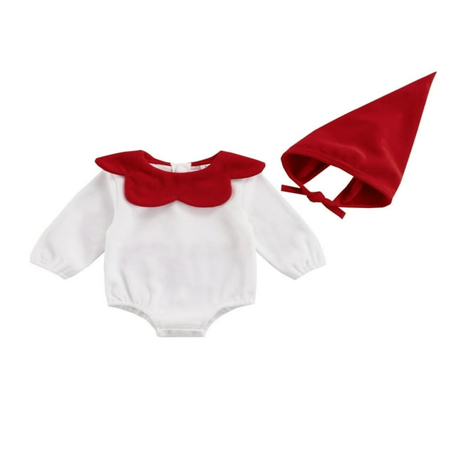 MesaSe 2Pcs Baby Girls Boys Fall Outfits Splicing Color Flower Collar Long-Sleeves Rompers Santa Hat White 6-9 Months