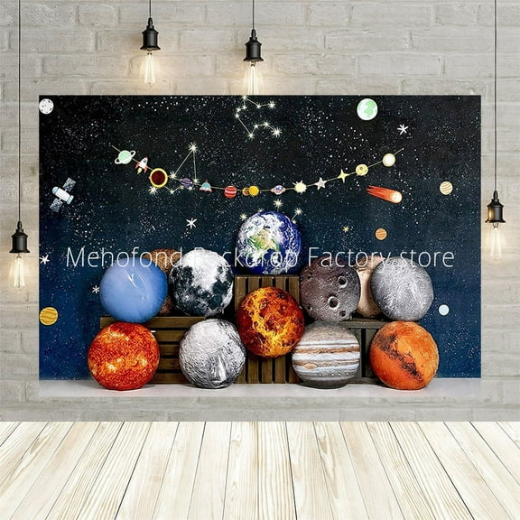Mehofond Vinyl Outer Space Backdrop Photo Studio Happy Birthday Party Photography Starry Sky Night Background Customized Prop