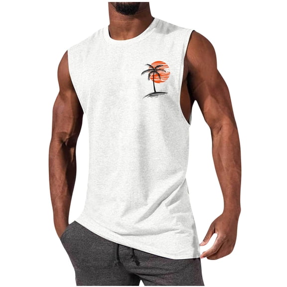 Zysthvn Hawaiian Men Sleeveless Shirt Summer Beach Casual Swimming Mens T Shirts Printed Tropical Lightweight Crew Neck
