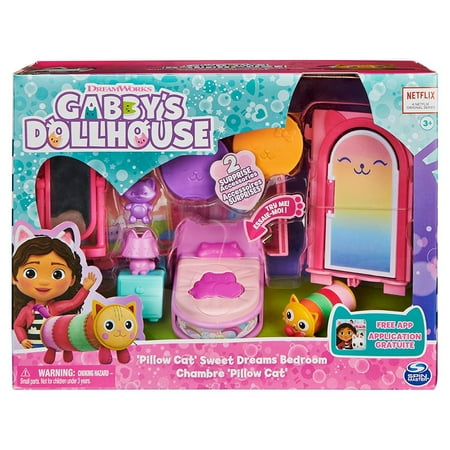 Gabby's Dollhouse, Sweet Dreams Bedroom with Pillow Cat Figure and 3 Accessories, 3 Furniture and 2 Deliveries, Kids Toys for Ages 3 and Up