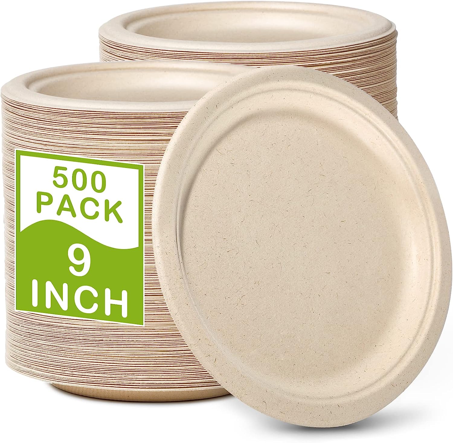 Paper Plates Bulk 500 Count, 100 Compostable Paper Plates 9 inch, Eco