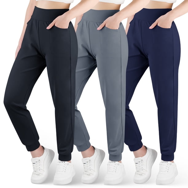 BIG ELEPHANT Pantalones Deportivos Ultra Suaves para Niñas, Pantalones Atléticos de Cintura Alta con Bolsillos, 3 Pzas (6-15 Años)
