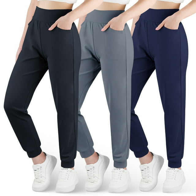 BIG ELEPHANT Pantalones Deportivos Ultra Suaves para Niñas, Pantalones Atléticos de Cintura Alta con Bolsillos, 3 Pzas (6-15 Años)