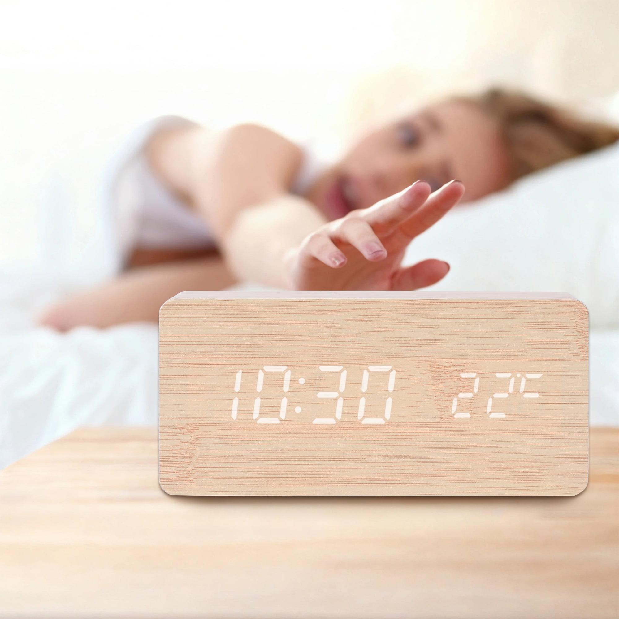 Unique Bargains Night Mode Wood Grain Design LED Alarm Clock Brown 5.6"L x 1.6"W x 3.0"H