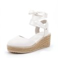 thumbnail image 6 of Rokment Espadrilles Platform Dressy Shoes for Women Bride Wedding Summer Fall Elegant Casual Leather Pointed Closed Toe Wedge Heeled Satin Strappy Sandals Beige Size 6, 6 of 6