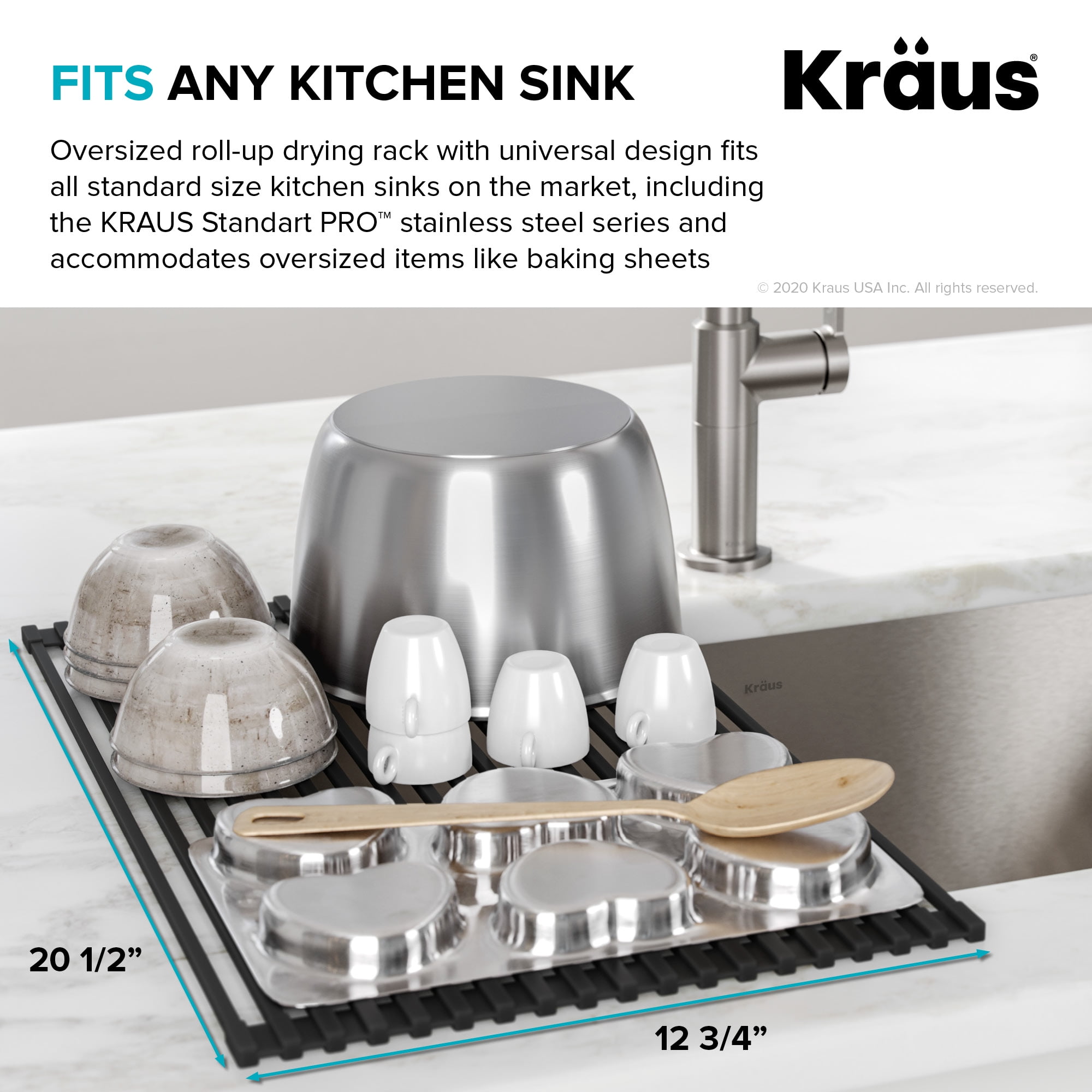 KRAUS Multipurpose Over-Sink Roll-Up Dish Drying Rack in Light Grey