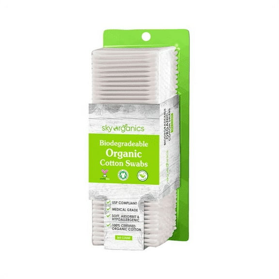 Sky Organics Organic Cotton Swabs, 375 Count (Pack of 2)