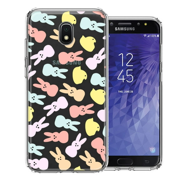 MUNDAZE for Samsung Galaxy J3 Express/Prime 3/Amp Prime 3 Pastel Easter Polkadots Bunny Chick Candies Double Layer Phone Case Cover
