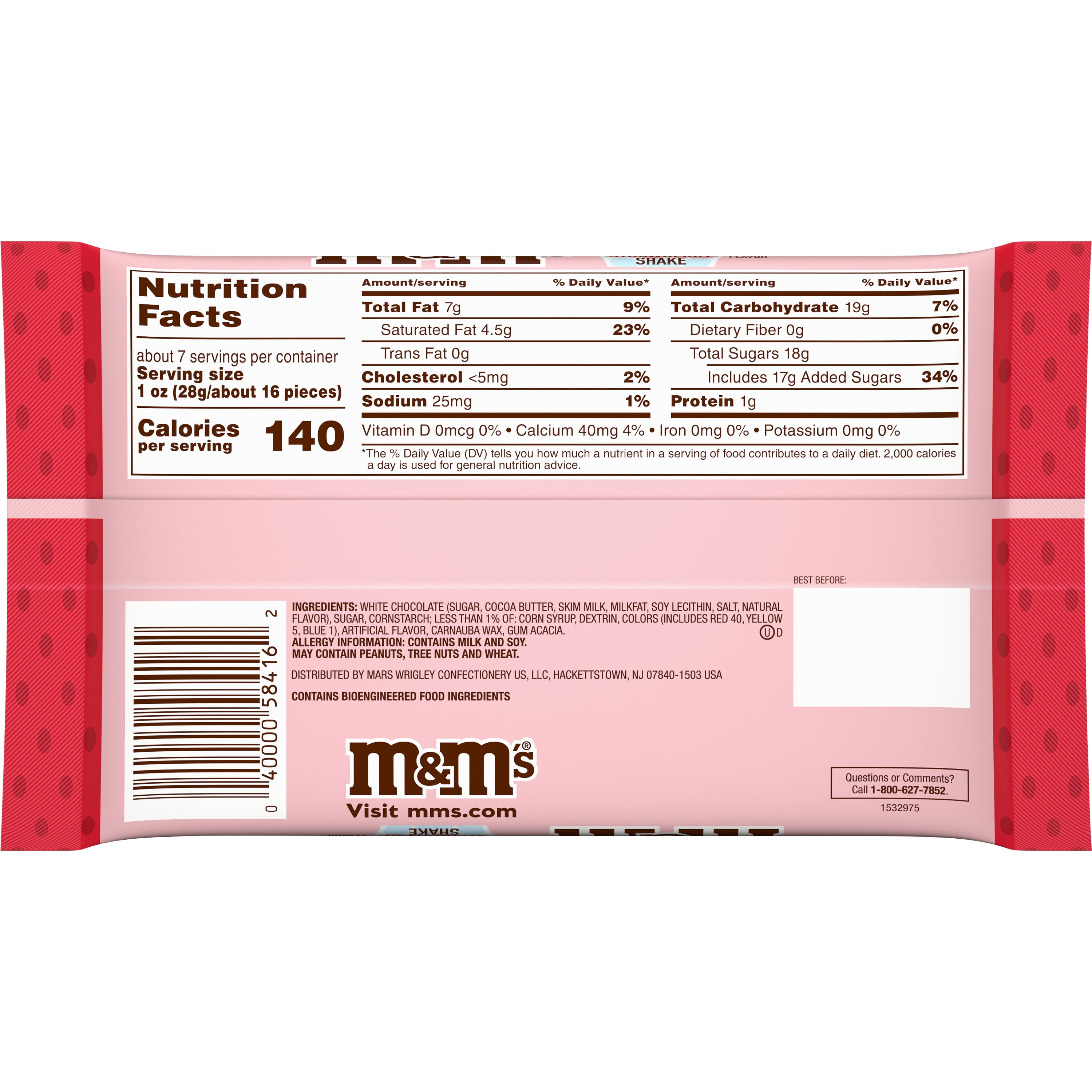 M&M's White Chocolate Strawberry Shake Valentines Candy - 7.44 oz Bag 