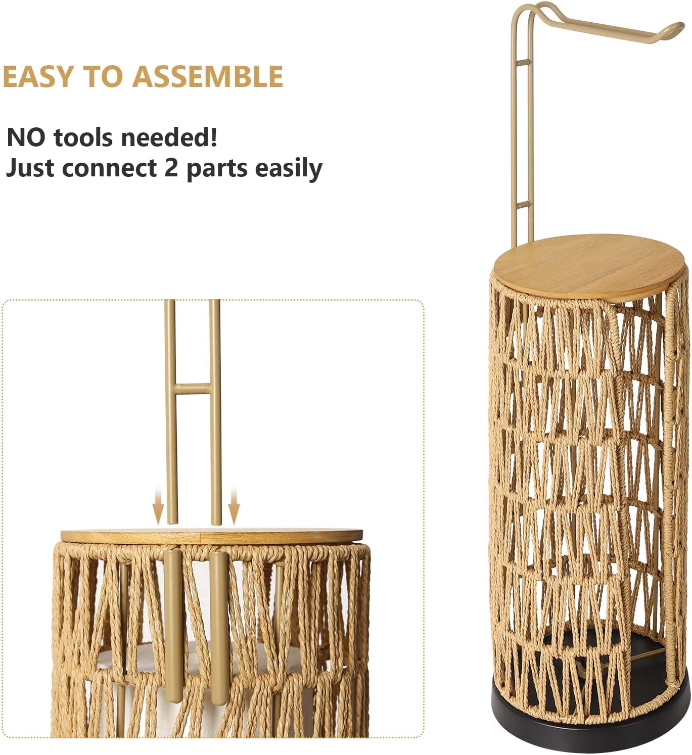 Freestanding Toilet Paper Holder With Storage 3 Rolls Of Tissue For Bathroom Handmade Woven Roll Stand Rattan Sturdy Boho Decor Farmhouse