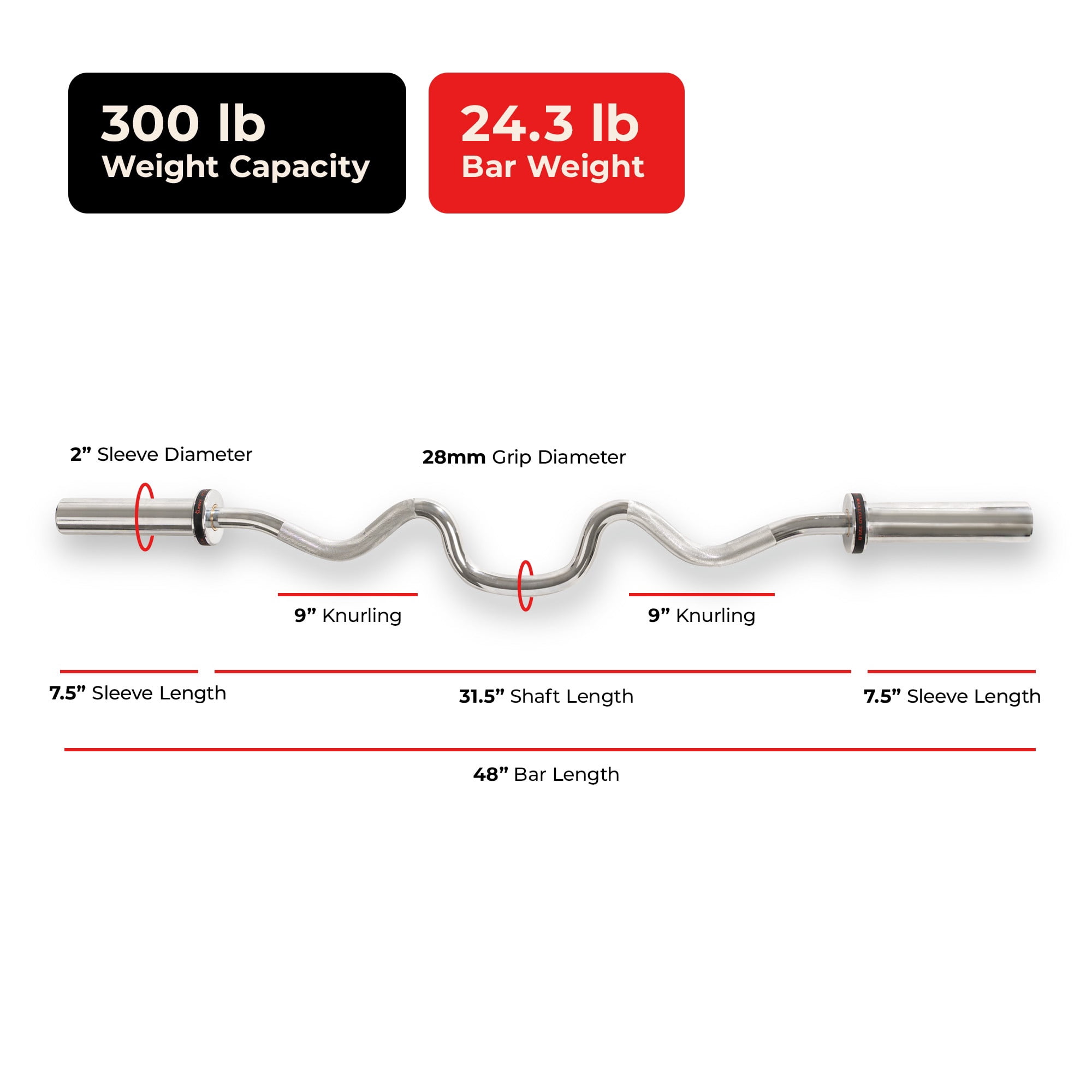 Sunny Health & Fitness 48” Super Curl Olympic Barbell Bar - SF-OB03-48