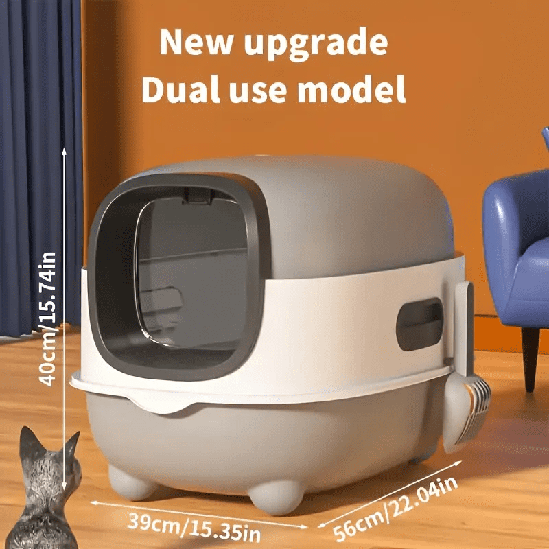 Spacious Fully Enclosed Cat Litter Box with Litter Scoop