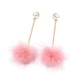 thumbnail image 3 of 1 Pair Lovely Long Drop Earrings Women Fluffy Ball Dangle Ear Rings Simple Pearl Soft Ear Studs, 3 of 6