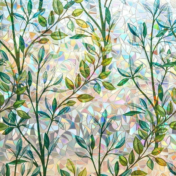 Stained Glass Window Film, Decorative Window Privacy Film for Bathroom,Front Door,Home, Sun Blocking Heat Control,Static Cling,Green Vineman, 17.3inch x 78.7inch