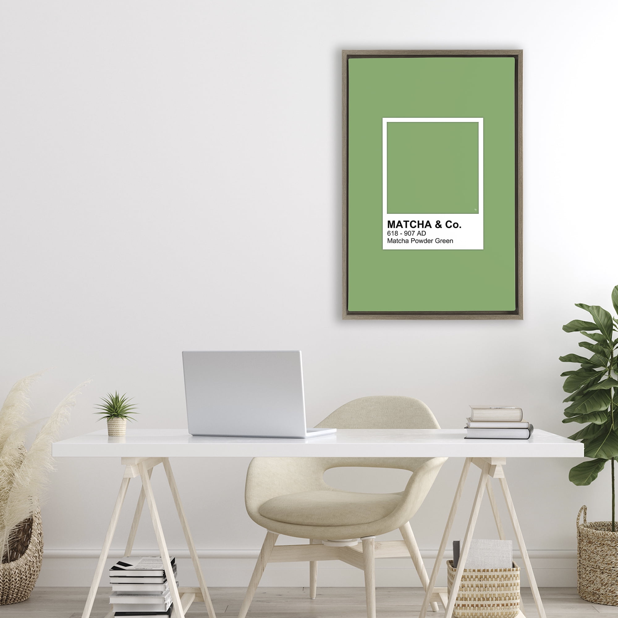 Stupell Industries Matcha Powder Green Shade Brown Framed Floater Canvas Wall Art, design by Martina Pavlova